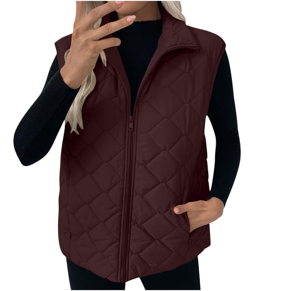 HAiming Womens Padded Vest with Pockets Zip up Stand Collar Solid Color Quilted Jacket Winter Warm Outerwear
