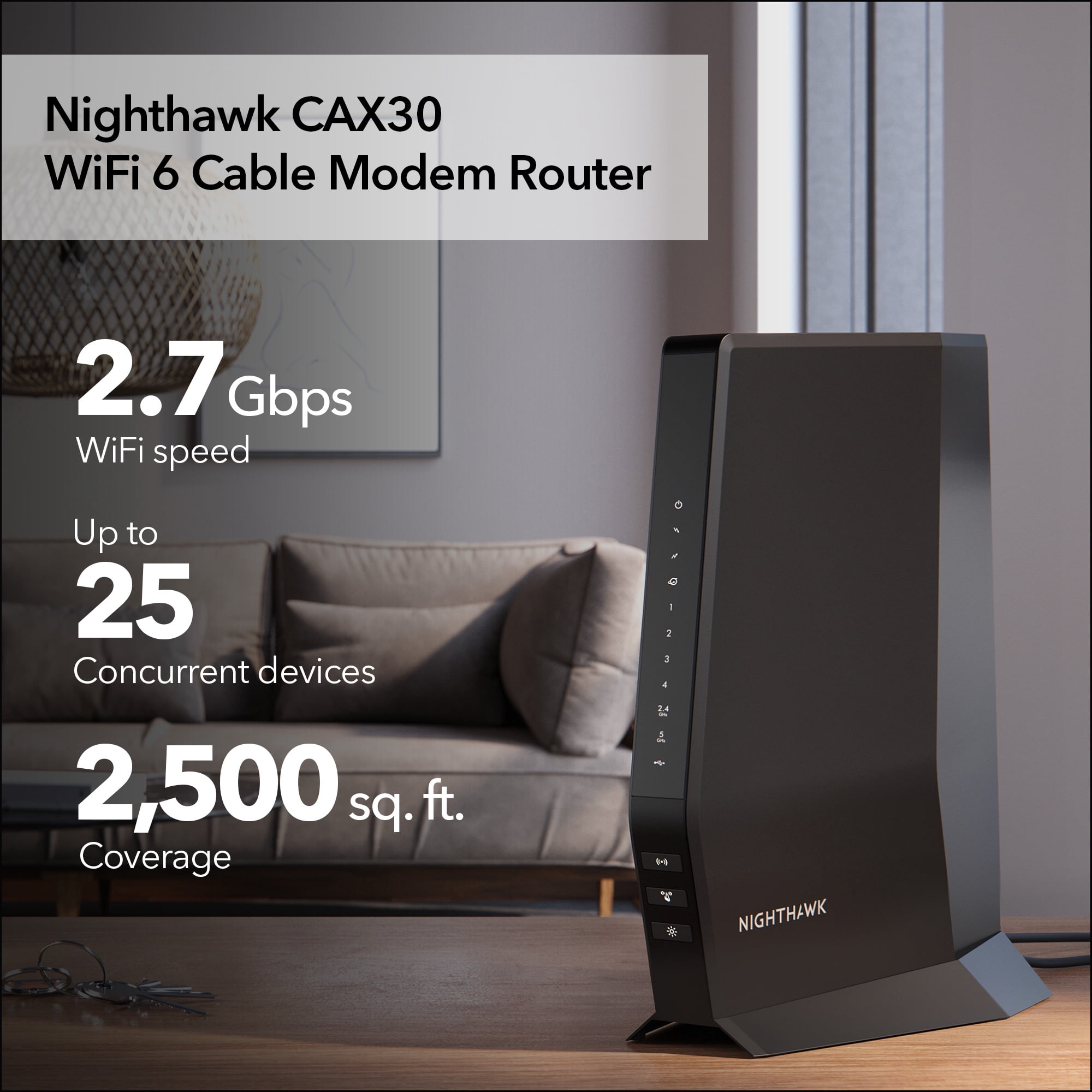 NETGEAR – Nighthawk AX2700 DOCSIS 3.1 + WiFi 6 Router, 2.7Gbps (CAX30)