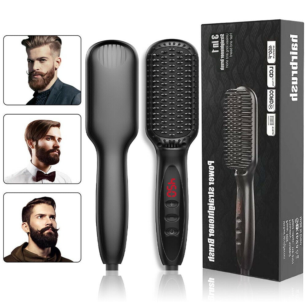 Electric Quick Heated Beard Straightener Brush Hair Comb ...