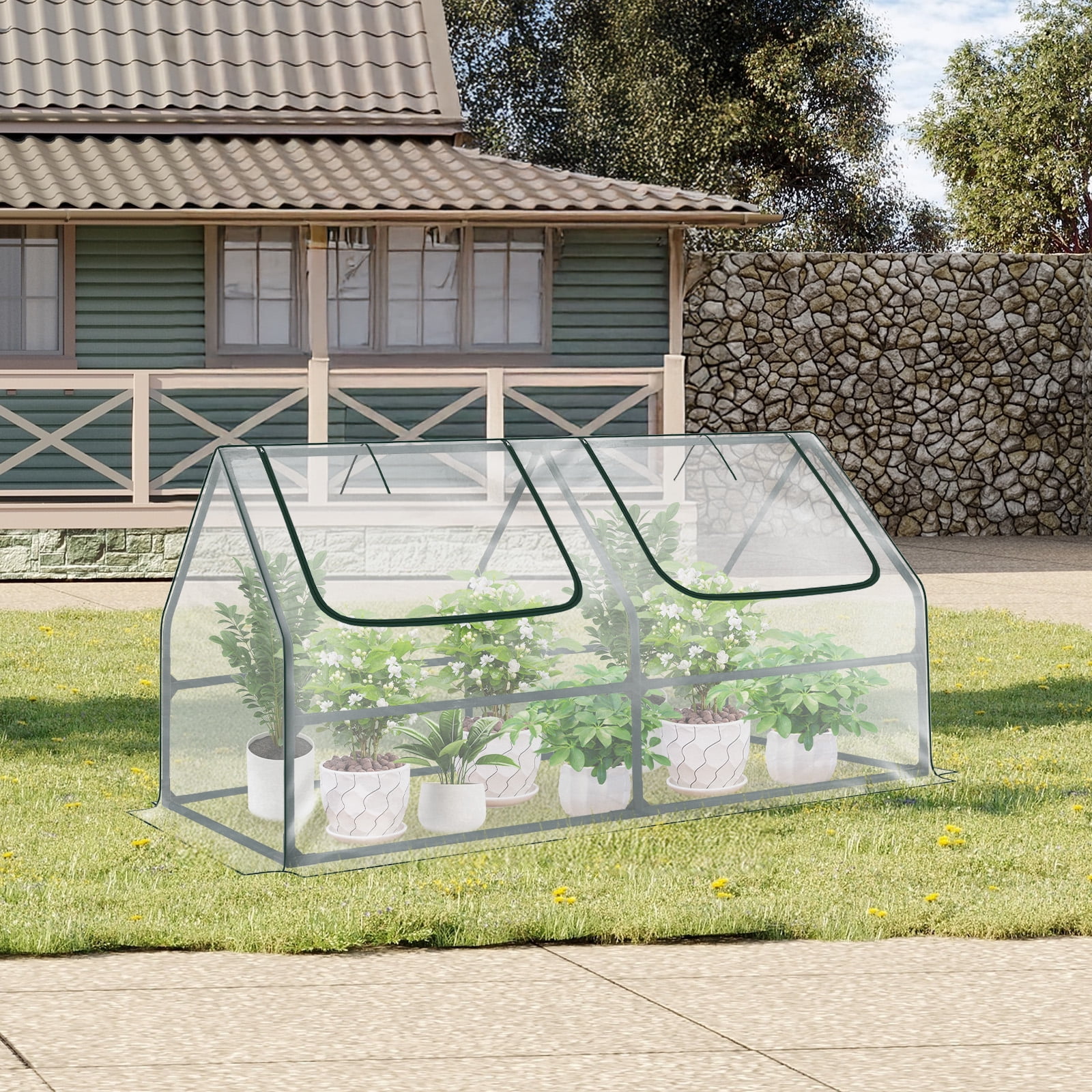 Aoodor 4 ft. x 2 ft. x 2 ft. Mini Greenhouse with 2 Zipper Doors, Water Resistant UV Protected for Flowers, vegetables and herbs - Transparent