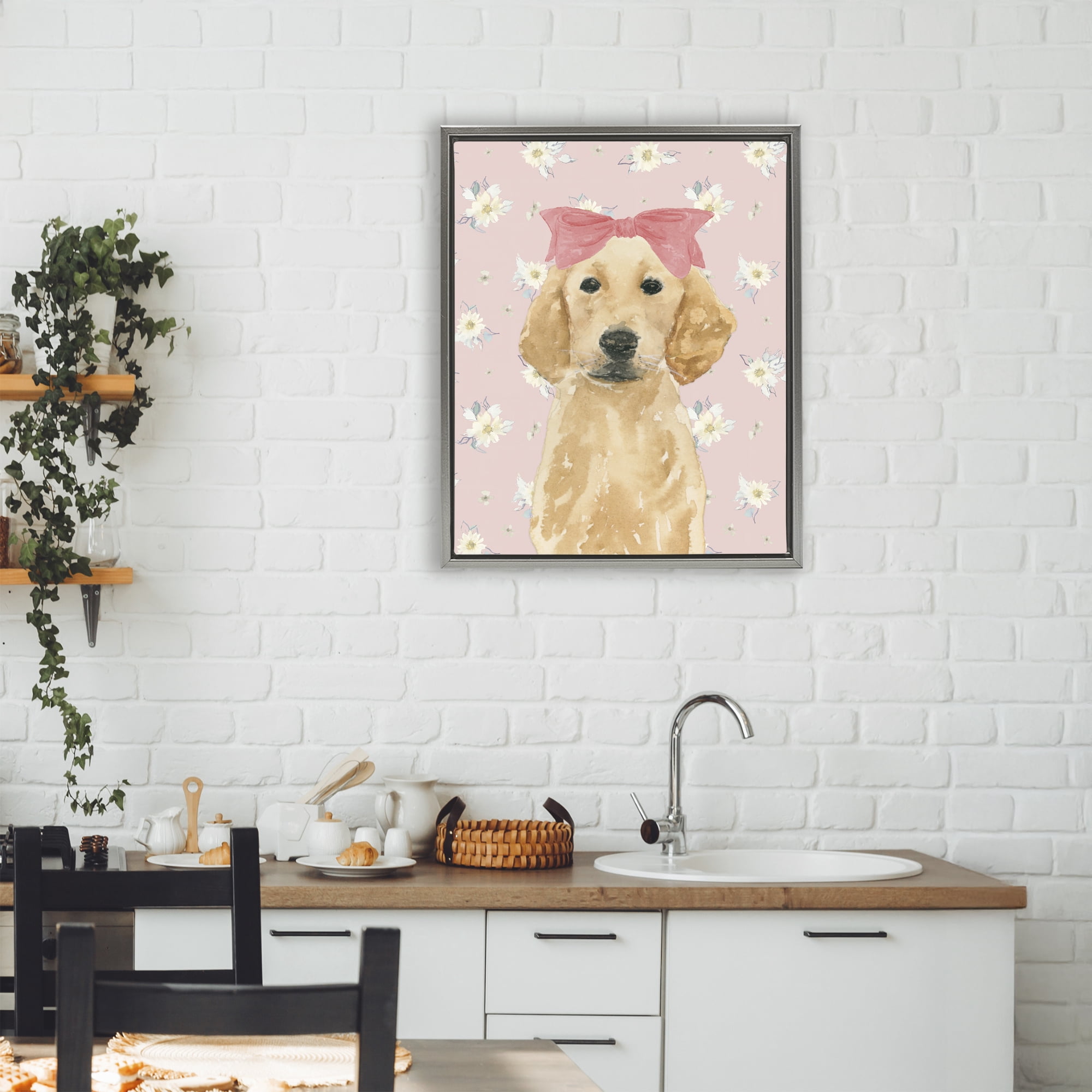Stupell Industries Picture Ready Retriever Gray Framed Floater Canvas Wall Art, design by Lucille Price