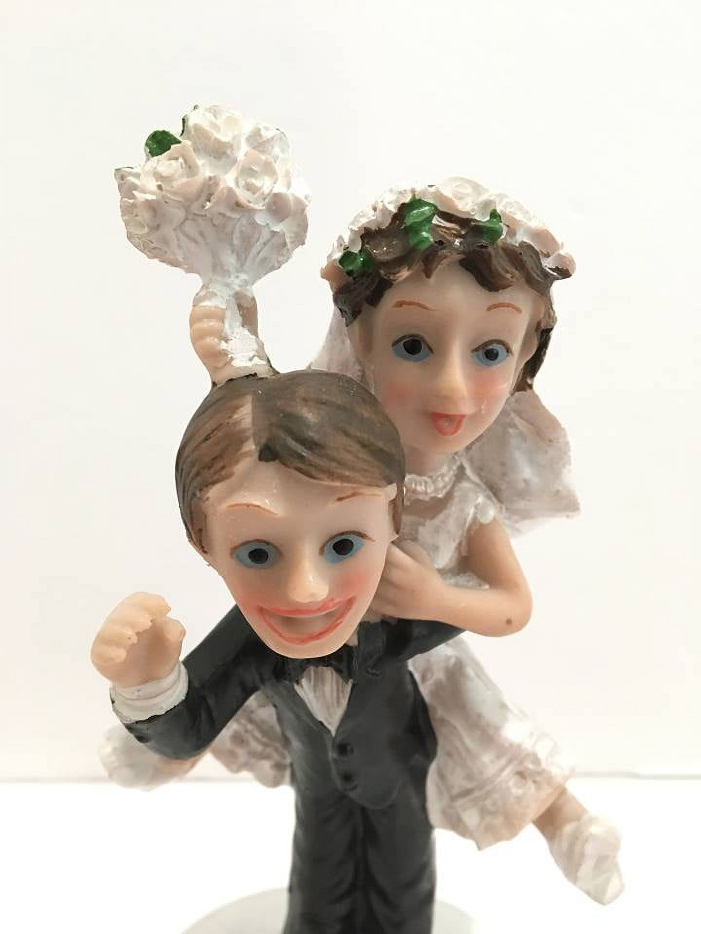 6.5 Poly Resin Funky Comical Wedding Cake Topper Groom Carries Bride