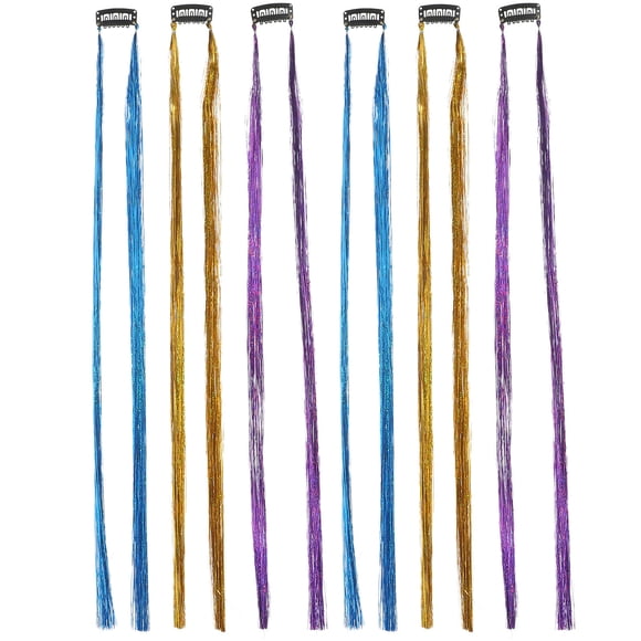AURARMLET 6Pcs Tinsel Hair Extensions Assorted Colors Easy to Style Glitter Braiding Hair for Dress Up