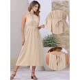 thumbnail image 2 of DARING DIVA Halter Neck Belted Casual Summer Midi Dress M Apricot, 2 of 6