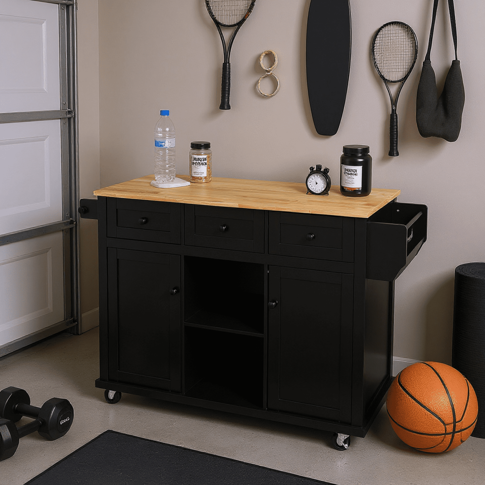 Homy Casa Rolling Garage Storage Cabinet with Drop-Leaf Worktop, Adjustable Shelves, Black