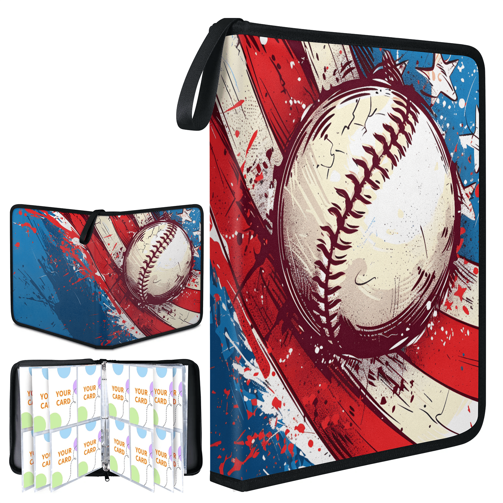 400 Pocket Baseball Card Binder with 50 Sleeves, 4 Pocket PU Leather Trading Card Binder for Sports Game Cards Collector Album