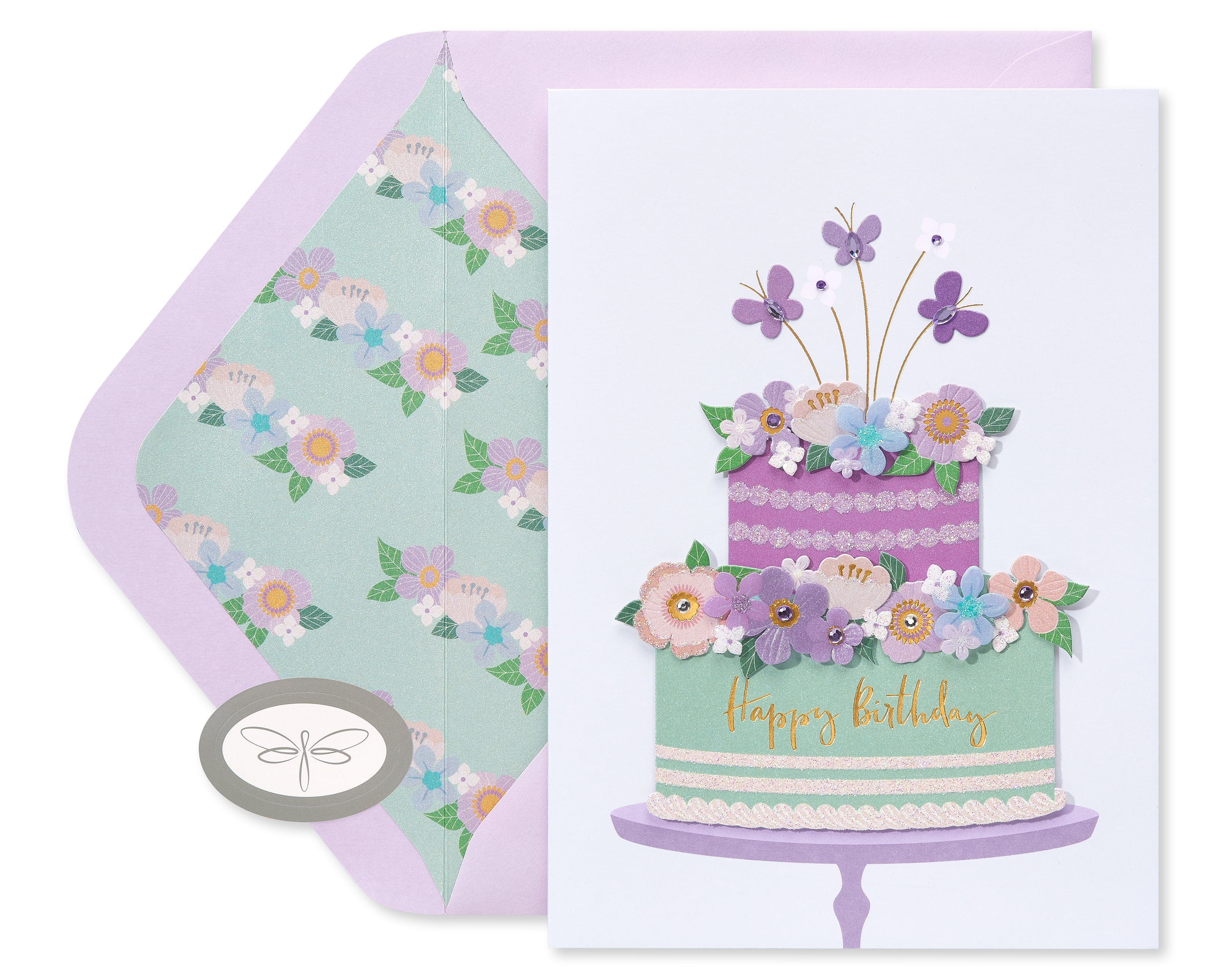 Papersong Premium Birthday Card (Floral Butterfly Cake)