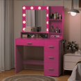 thumbnail image 2 of Furmax Light's and Mirror Drawer and Power Outlet Vanity Tables & Table & Bench Sets Deep Pink, 2 of 7