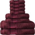 thumbnail image 1 of Canadian Linen Ensemble de 8 Serviettes de Bain Économiques Rouges 2 26”x52” 500 GSM Serviettes de Bain 2 Serviettes à Main 4 Débarbouillettes Serviette en Coton Douce Absorbante Séchage Rapide Serviette de Piscine pour Maison Spa Gym Salon Bourgogne, 1 of 8