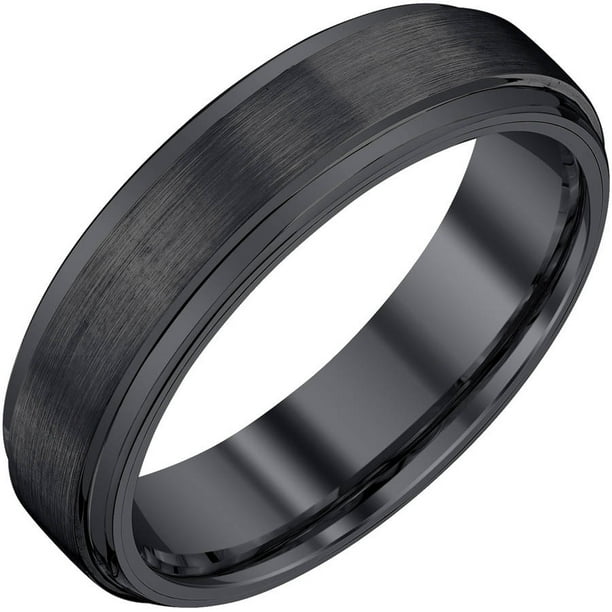 Ax Jewelry Men's Black Tungsten Band with Satin and High Polish, 6mm