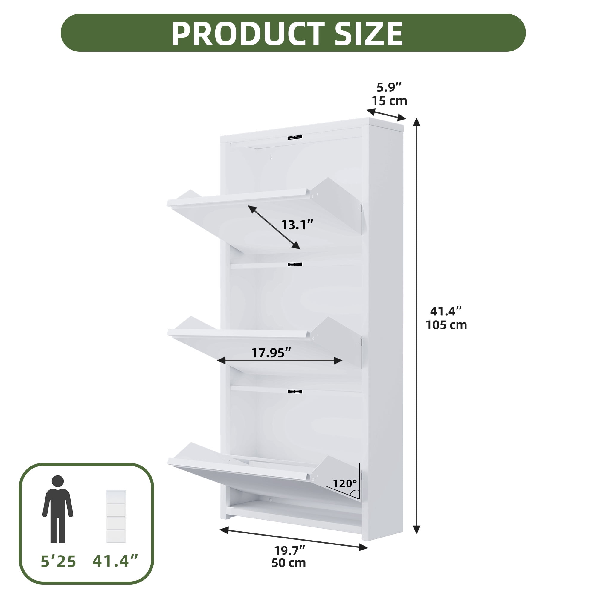 Uforic Wall Mounted & No-Assembly Steel Shoe Storage Cabinet with 3 Flip Magnetic Gooseneck Drawer for Entryway, Hallway, White