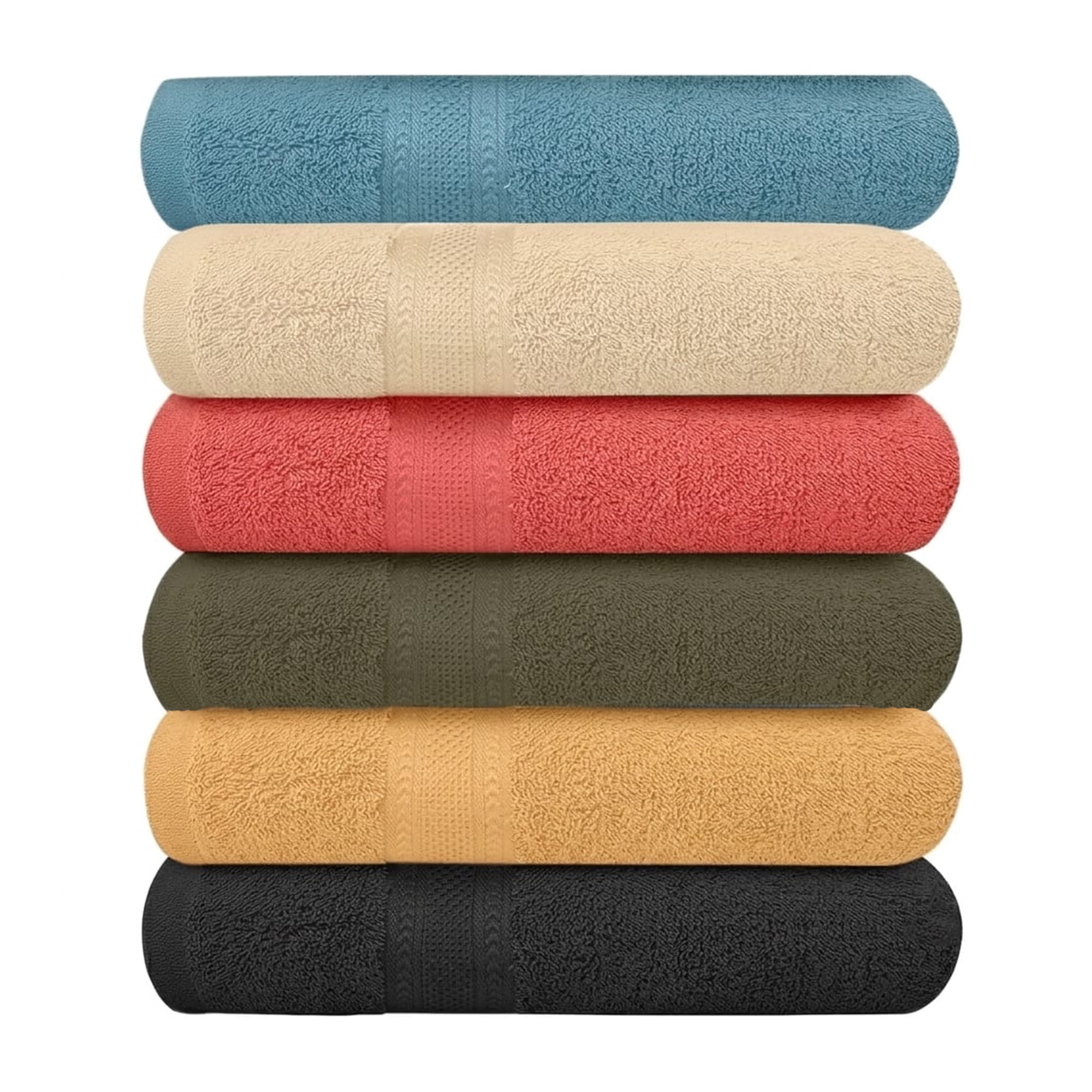 Pack of 6 Bath Towels 27 x 54 Inches, 100% Cotton, Larger & Lighter Weight, Quicker to Dry, Super Soft and Absorbent, Perfect for Bathroom (Multicolor, Pack of 6 (27''x54''))