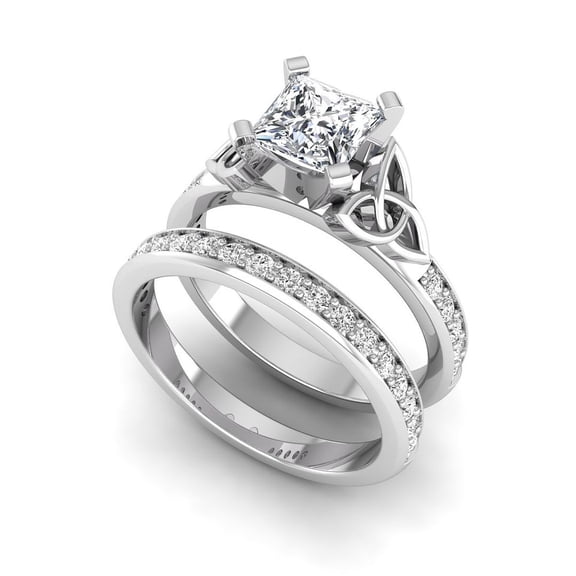 SHANTI JEWEL 1.5 Ct Princess Cut Lab Grown Diamond Celtic Knot Bridal Wedding Ring Set for Women, IGI Certified D VS1, 14K White Gold, 7 US