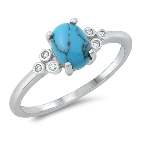 Clear Cubic Zirconia Simulated Turquoise Promise Ring .925 Sterling Silver Band White Female Size 10