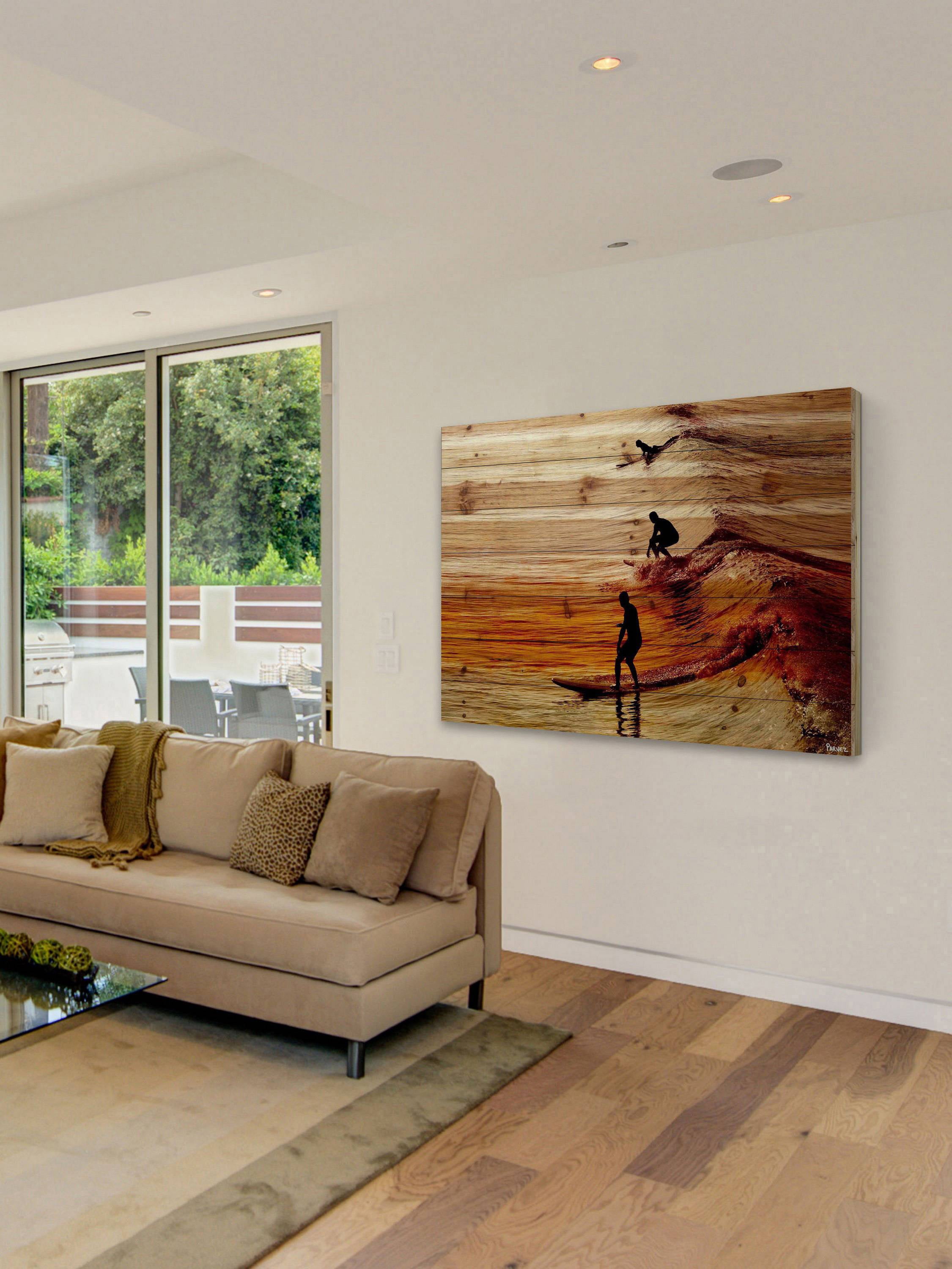 Parvez Taj Surfing the Wave Pinewood Wall Art