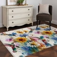thumbnail image 3 of Hummingbird Area Rugs 4'x6', Washable Small Throw Rugs for Office Bathroom, Spring Vintage Oil Painting Sunflowers Beige Indoor Outdoor Rug Non-Slip Low Pile Carpet Runner Reversible Floor Mats, 3 of 8