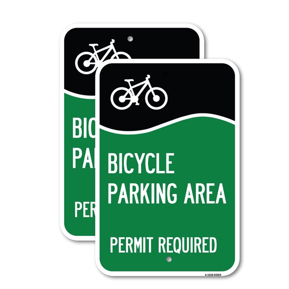 (2 Pack) Bicycle Parking Area - Permit Required with Graphic | 18" X 24" Heavy-Gauge Aluminum Sign | Rust Free Aluminum, Weather Resistant, Waterproof, Fade Resistant, 2 Pre-drilled