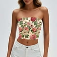 thumbnail image 4 of GNFQXSS Womens Strapless Tank Top Floral Print Slim Sleeveless Crop Top Stretchy Comfy Casual Daily Party Top Multicolor L, 4 of 7