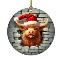 VOTRUDI 2024 Christmas Highland Cow Ornaments Round Animal Ornament Christmas Keepsake Decor for Christmas Tree Winter Holiday Xmas Gift for Women Men Hanging Ornament,Plastic,B