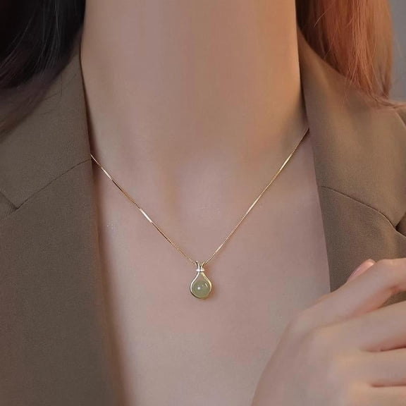 Gold Plated Necklace with Smooth Jade Pendant Elegant Timeless Jewelry for Women Christmas Gift