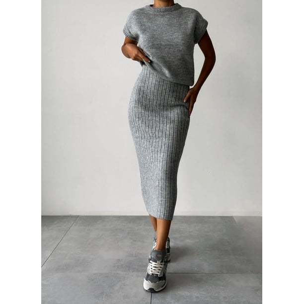 Suéter popular para mujer, traje sin mangas, jersey, top, vestido ajustado