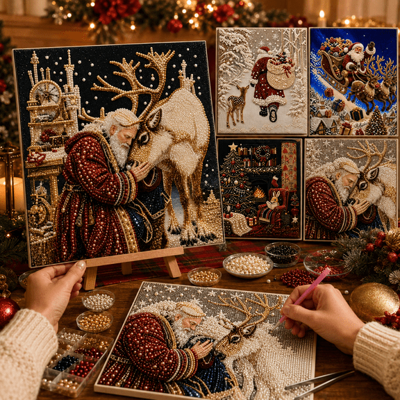 Christmas Pearl Art DIY Kit, 5D Pearl Diamond Art Kit for Adults Christmas, 3D Beaded Painting Craft with Clear Symbols, 30 x 40 cm Holiday Pearl Wall Art Decoration