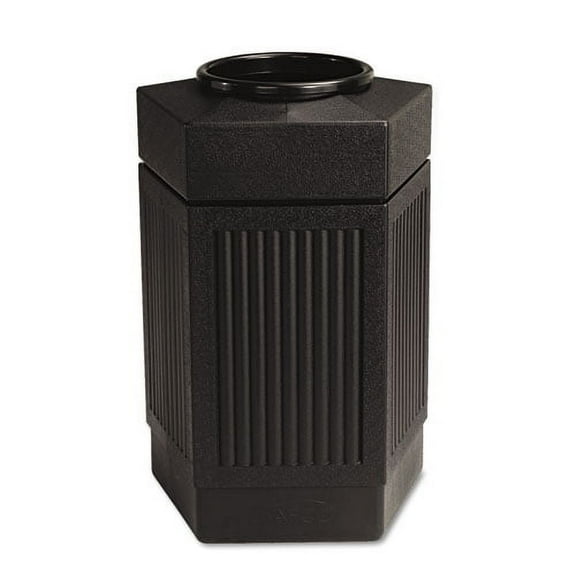 Safco Indoor/Outdoor Pentagon Shape Receptacle - 30 gal Capacity - 28.8" Height x 18" Width x 18.5" Depth - Polyethylene - Black - 1 Each