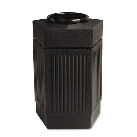 Safco Indoor/Outdoor Pentagon Shape Receptacle - 30 gal Capacity - 28.8" Height x 18" Width x 18.5" Depth - Polyethylene - Black - 1 Each
