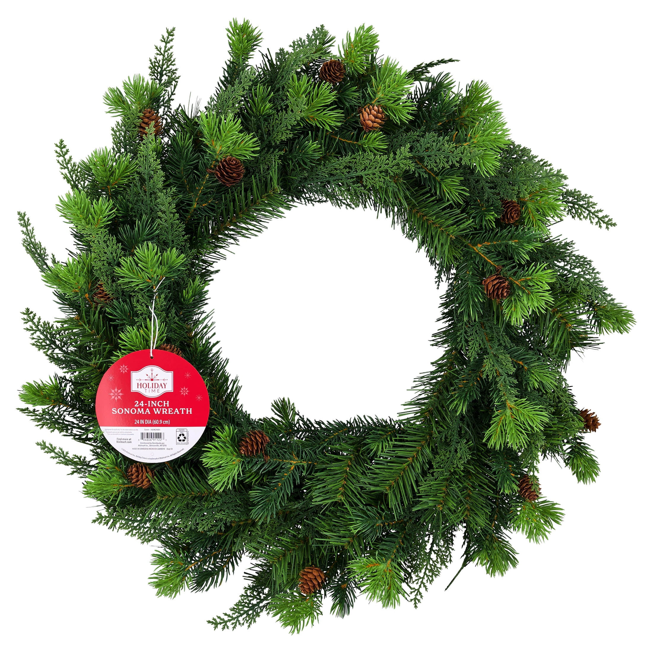 Sonoma Cypress with Pinecones Artificial Christmas Wreath, Green, 24", by Holiday Time