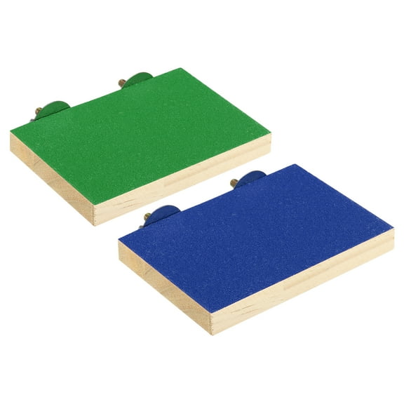 Uxcell Bird Perch Stand Platform Parrot Wood Paw Grinding Playground Cockatiel, Green Blue 1Set