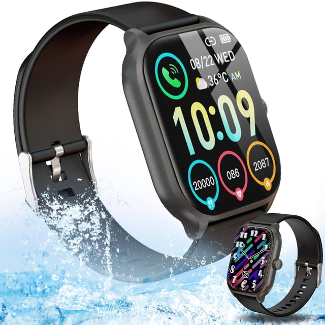 Reloj Deportivo Inteligente con Bluetooth,2,01 Pulgadas Reloj Inteligente Resistente Al agua con Monitor de Frecuencia Cardíaca para Mujeres y Hombres,Podómetro,Compatible con iOS, Android. (Negro)