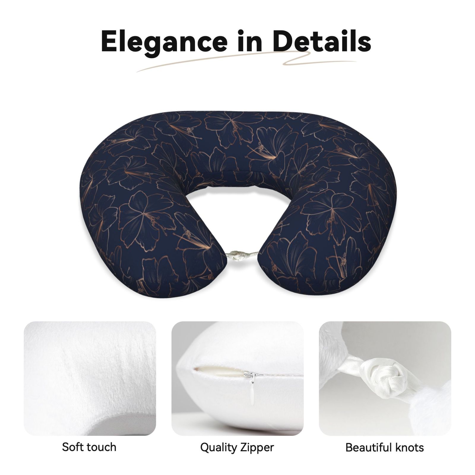 Xecao Copper-Gold Gloss Outline Lily Flower Print Memory Foam Cervical Neck Pillow Versatile U-Shaped Pillows for Home,Office,Camping,Travelling,Soft Washable Cover