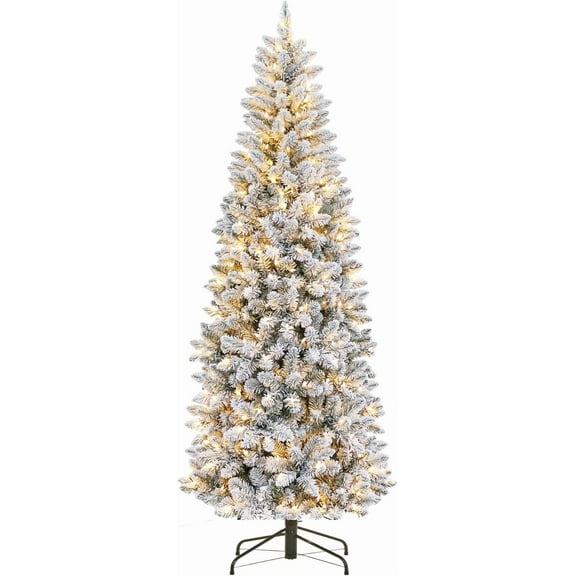 GarveeHome 6ft Pencil Artificial Christmas Tree with LED Lights, Mixed PVC Flocked, Slim Prelit Tree, Easy Assembly, Indoor Outdoor Holiday Decoration