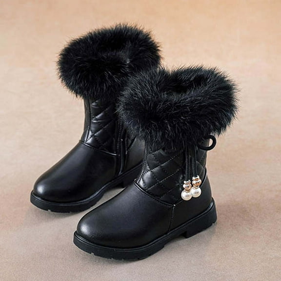 Wancir Kids Snow Boots Boys Girls Winter Boots Cow Suede Warm Faux Fur Lined Durable Shoes