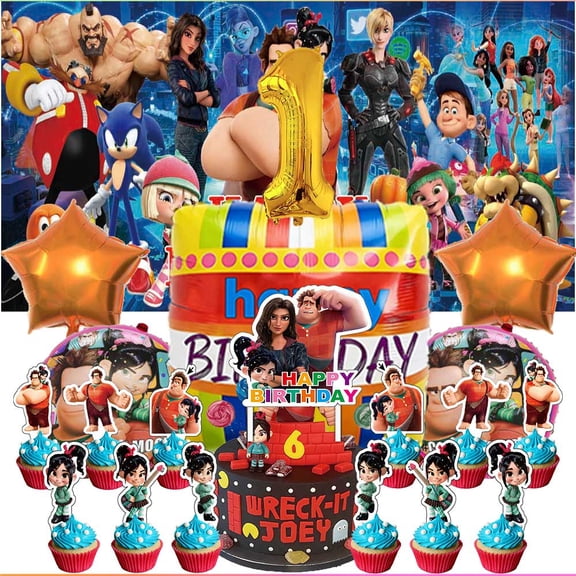Wreck-It Ralph Party Supplies Decor 1st Kit Balloons Birthday Cake Topper Banner Backdrop Decorations
