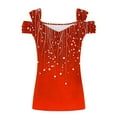 thumbnail image 5 of JTZGDY Cold Shoulder Tunic Tops for Women Summer Slim Fit Shirts Sexy V Neck Short Sleeve Casual Graphic Workout Tees Ladies Dressy Fold Blouses Red#01 XXL, 5 of 8