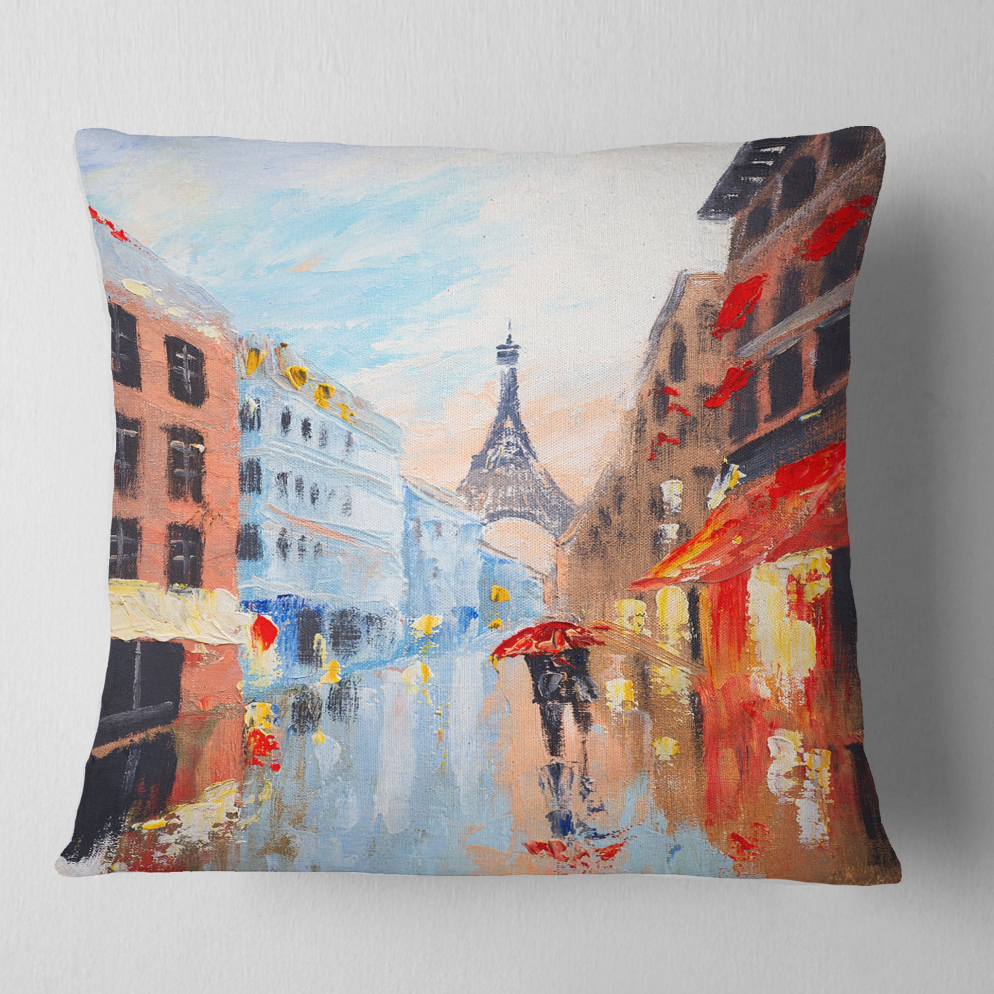 Designart Couple Walking in Paris - Sensual Throw Pillow - 16x16