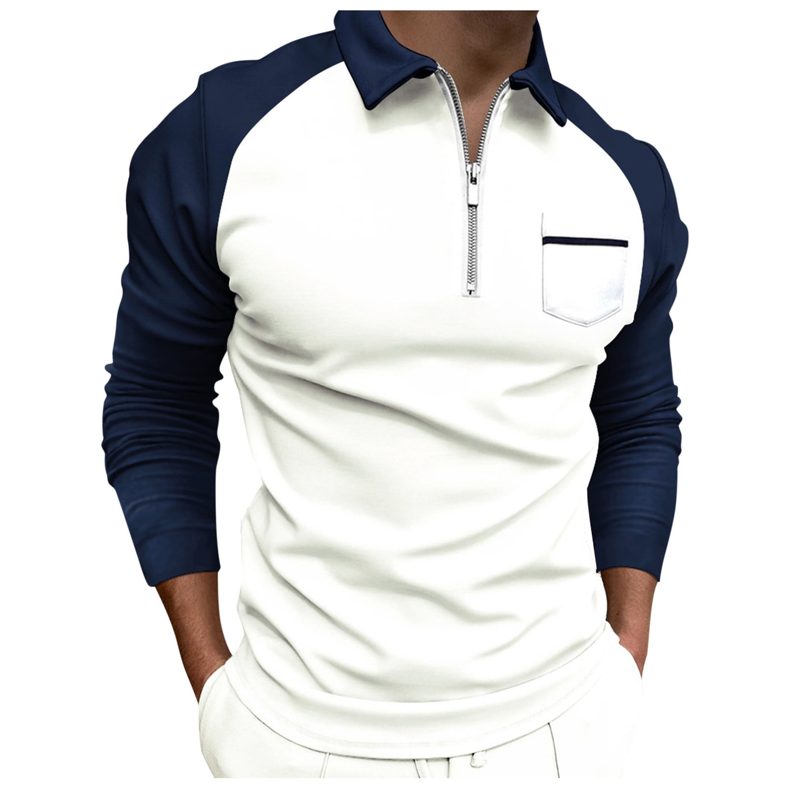 Ældre borgere Wedge Magnetisk WZHKSN Men Polo Shirt Casual Patchwork Zipper Turn-Down Collar Tops Blouse Long  Sleeve Pocket Polos T Shirts - Walmart.com