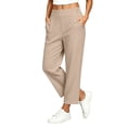 thumbnail image 2 of Sunnin Solid Color High Waist Pants Elastic Waist with Pockets Cropped Casual Everyday Wear, 2 of 6
