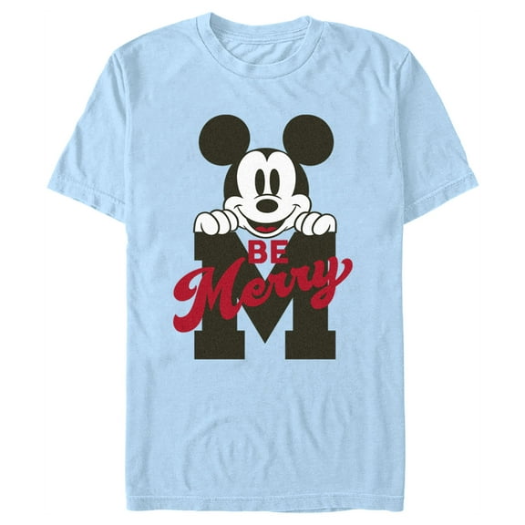 Men's Mickey & Friends Be Merry  Graphic Tee Light Blue Large