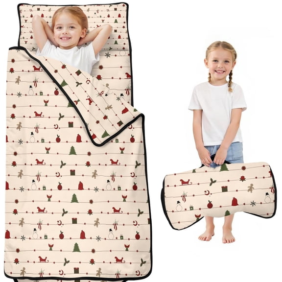 Beige Christmas Decoration Pattern Toddler Nap Mats for Kids Preschool,50"x20" Sleeping Mat Bag or Kids,Toddler Sleeping Bag,Toddler Nap Mat or Daycare