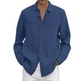 thumbnail image 2 of CHUOU Male Summer Solid Casual Plus Size Loose Shirt Mens Turn Down Collar Long Sleeve Shirt, 2 of 5