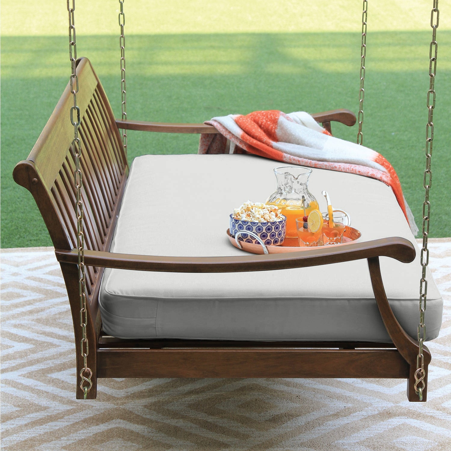 Cambridge Casual Alston Mahogany Porch Swing Sofa Daybed with Seat Cushion Natural Brown