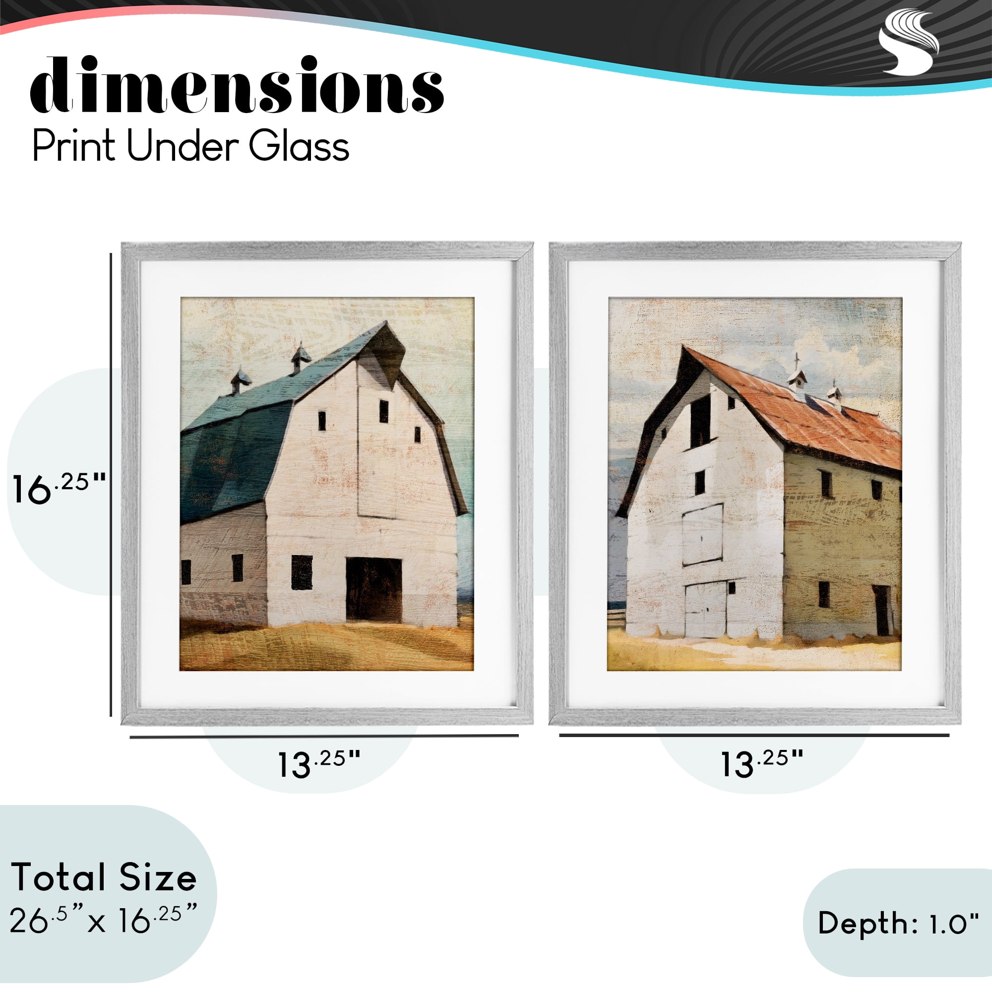 Stupell Industries Rustic Big Barns 2 Piece Gray Framed Print Under Glass Set, design by Susan Jill