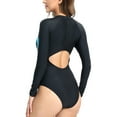 thumbnail image 4 of Samickarr Swimsuits for Women Long Sleeve Back Waist Hollow Out Round Neck Diving Suit Summer Beach Slim-Fit Color Block One-Piece Swimwear Surfing Suit, 4 of 7