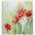 thumbnail image 2 of Floral Shower Curtain, Tulip Petals with Butterflies and Spring Blossom Swirls Nature Beauty Image, Cloth Fabric Bathroom Decor Set with Hooks,, Lime Green, 2 of 4