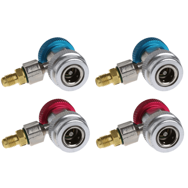 4 Pcs Adaptateurs Rapides pour Voiture Auto Freon R134A, Jauge de Collecteur de Réfrigérant de Climatisation Réglable, 4 x Attelage Rapide R134A, Rouge & Bleu