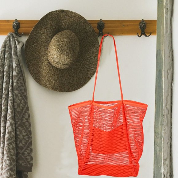 Mesh Beach Bag with Pocket Extra Large Beach Tote Bags Lightweight Foldable Beach Shoulder Bag Reusable Mesh Carry Tote Tear Resistant Mesh Beach Tote Bag Casual for Women Vacation Beach