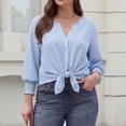 thumbnail image 7 of Women Blouses Button Down Shirts Dressy Business Casual 3/4 Length Sleeve Tops Summer Fall Fashion Clothing,L, 7 of 7