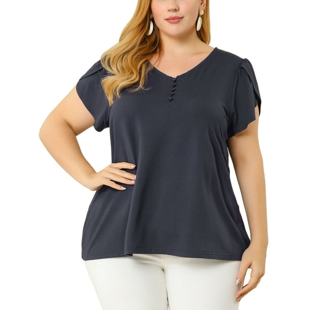 Agnes Orinda Juniors Plus Size Button Front Summer Tulip Sleeve Blouses